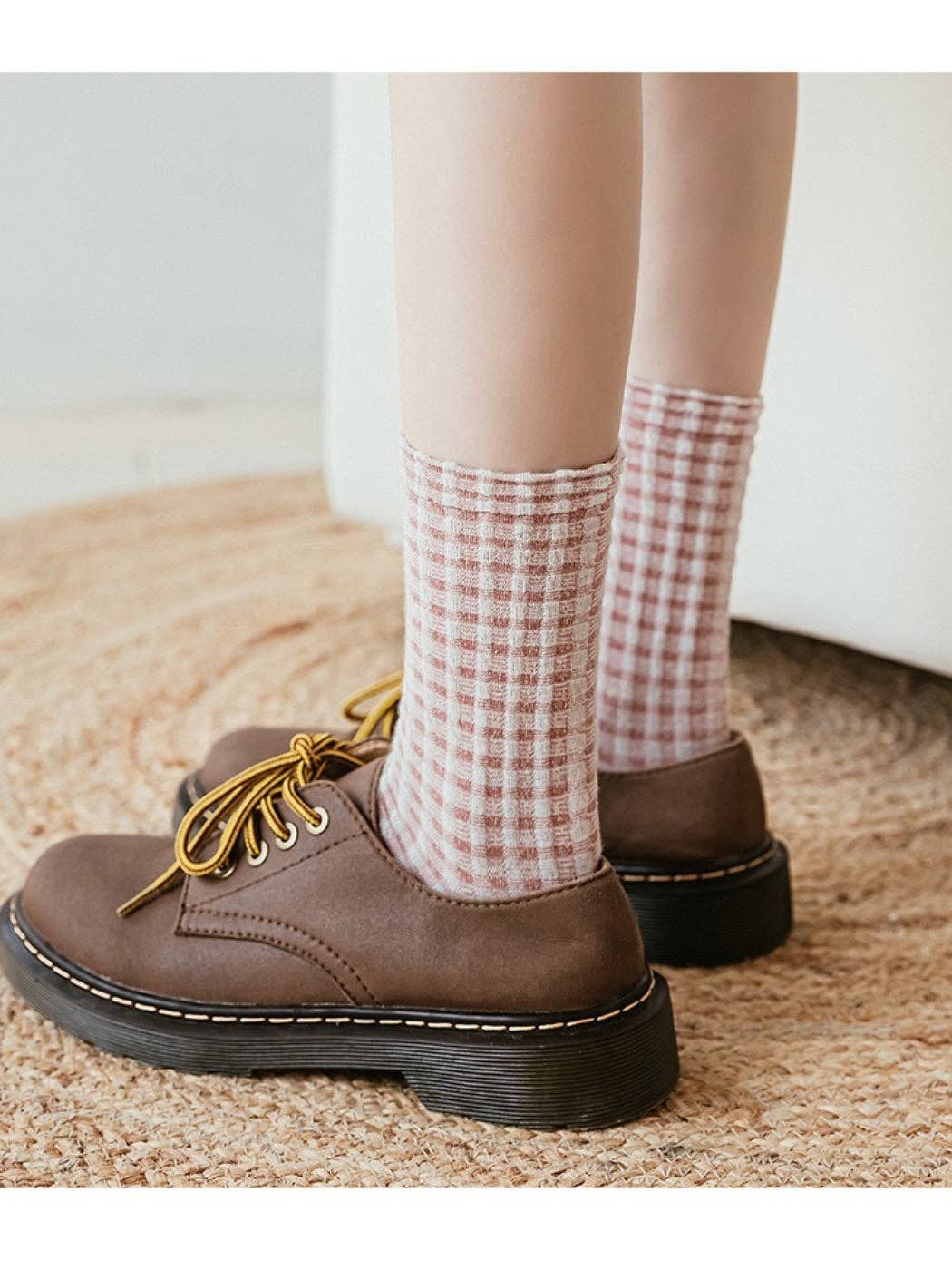 Rufia - Textured Check Knit Crew Socks