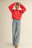 Mock Neck Balloon Sleeve Embroidered Sweater