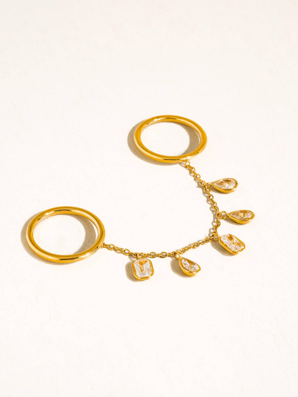 Cosette 18K Gold Non-Tarnish CZ Dangle Circle Drop Ring