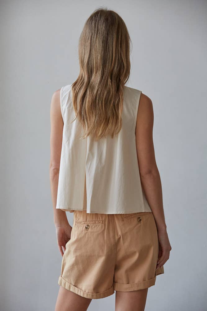 Sleeveless Pin Tuck Detail Top