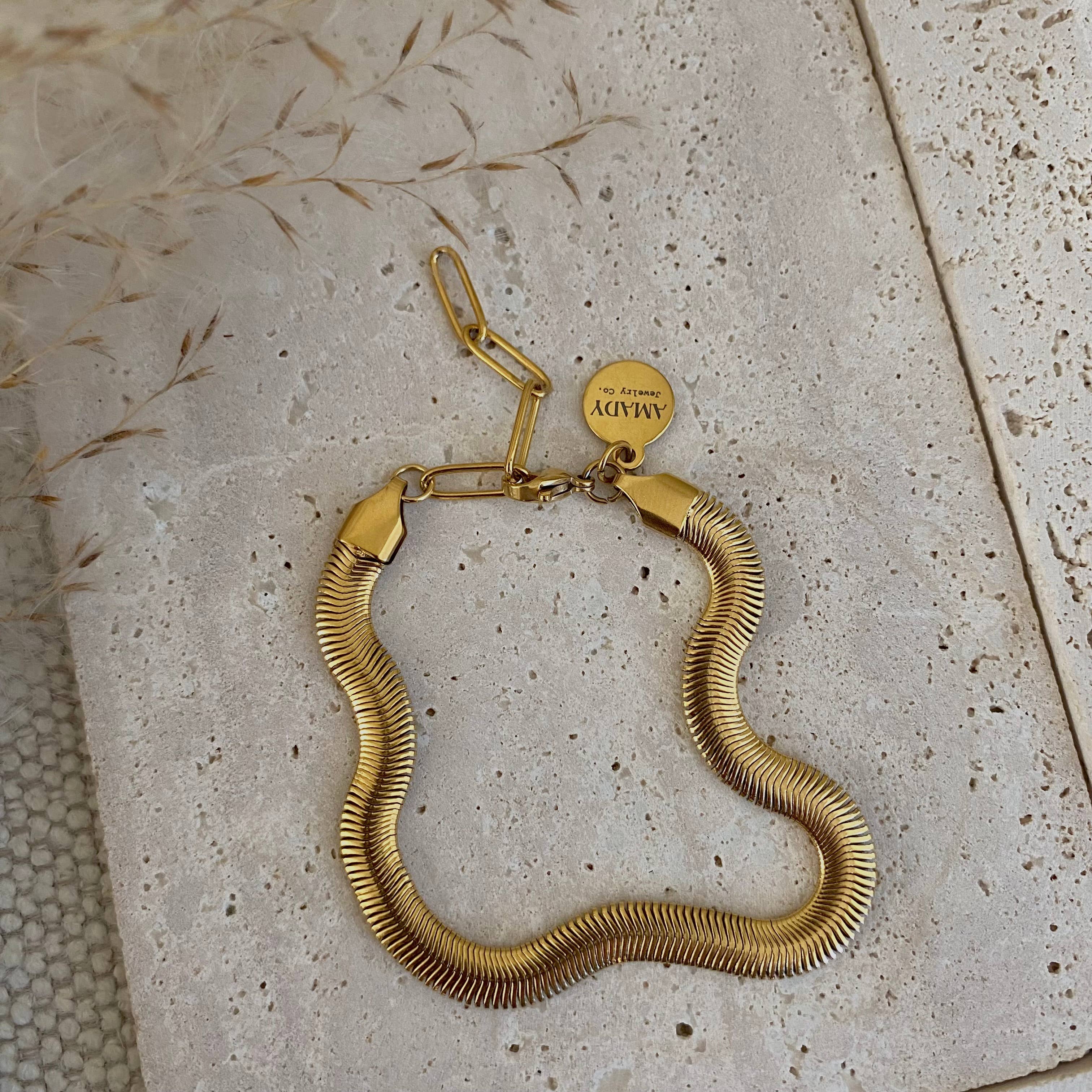 18k Gold Plated Bracelet Herringbone Snake chain PV SS