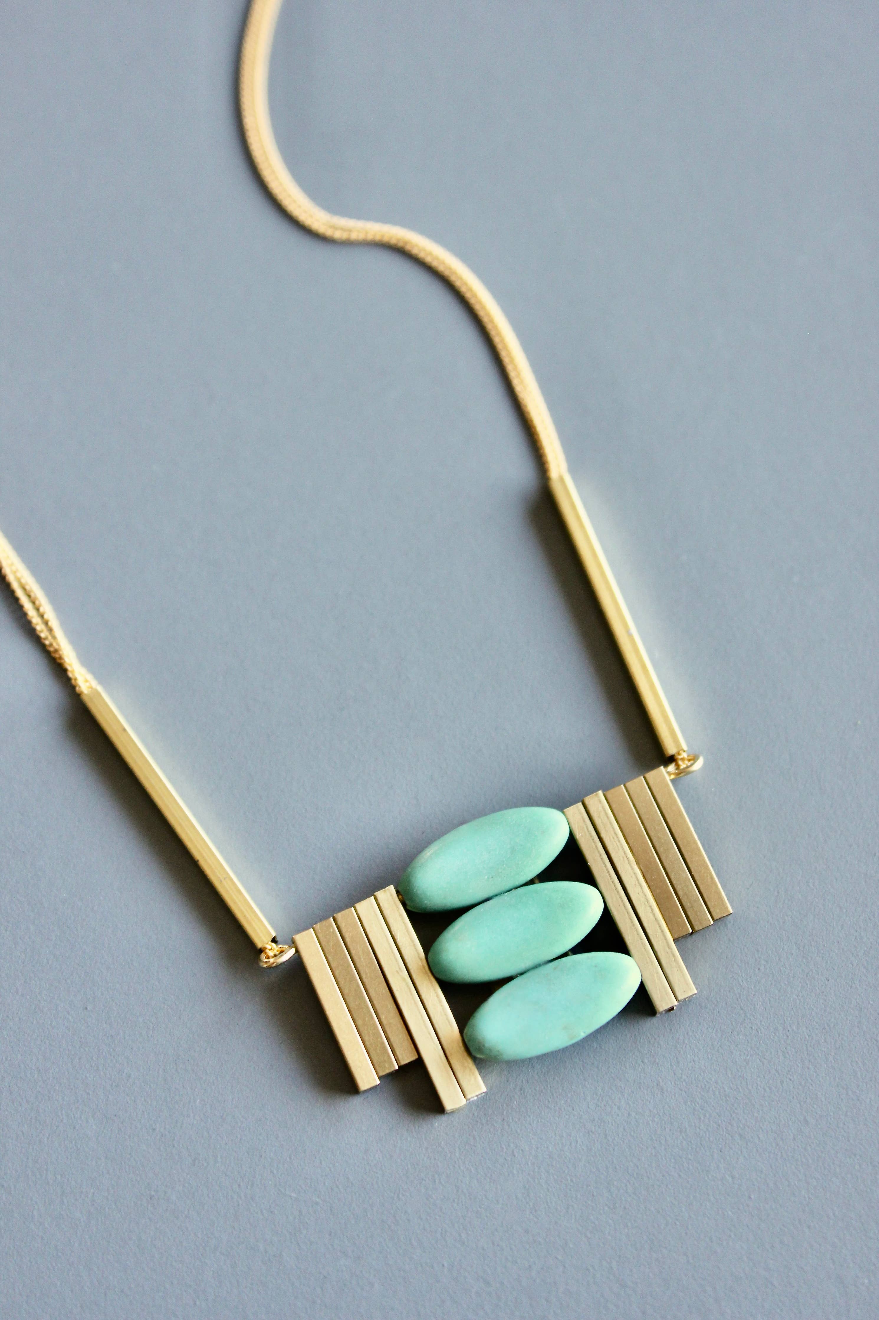 Turquoise and brass Artdeco necklace