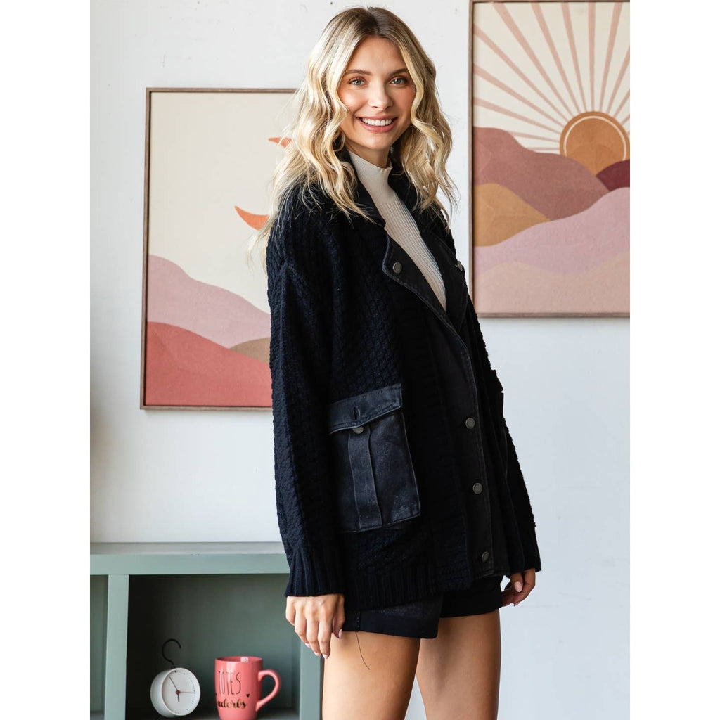Knit Body Denim Layerd Jacket