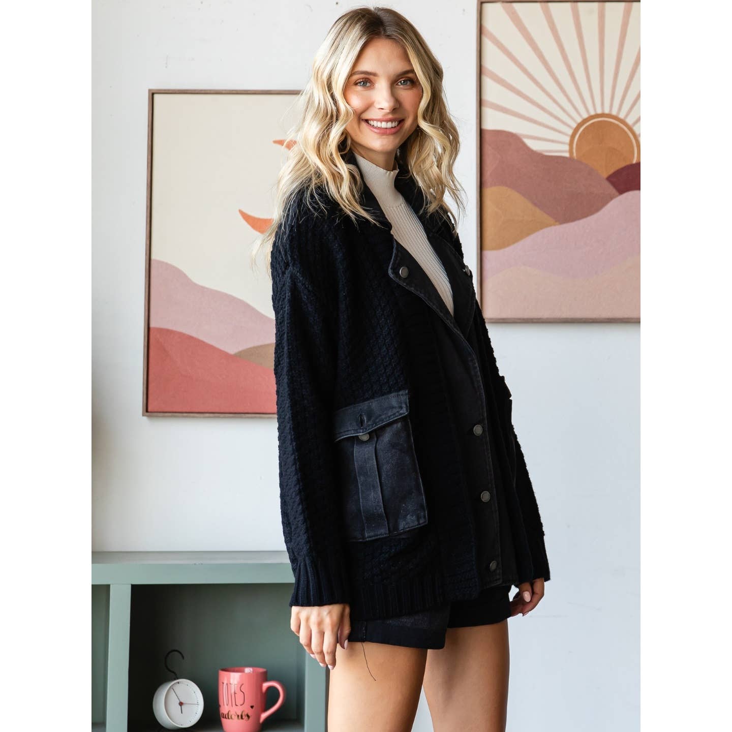 Knit Body Denim Layerd Jacket