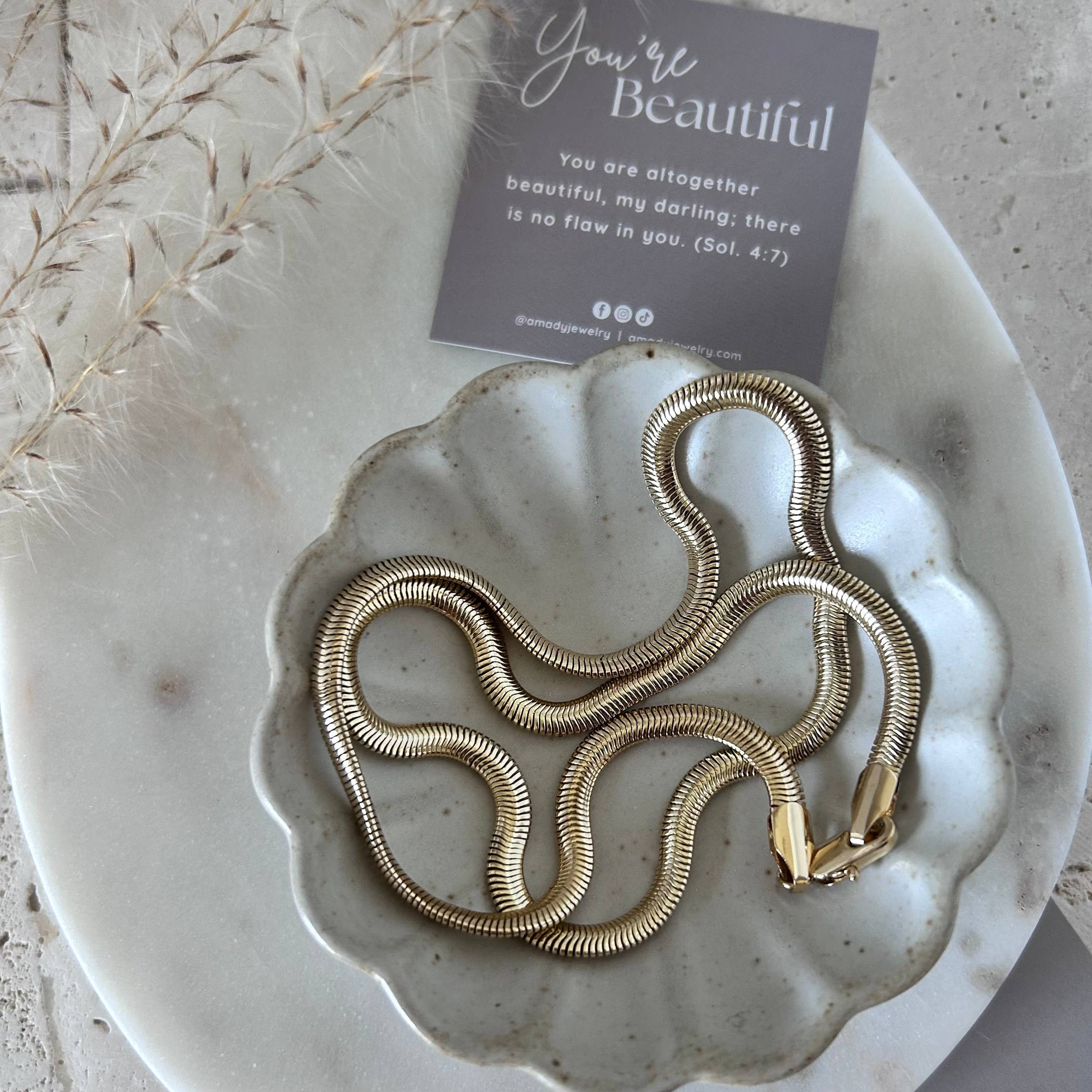 Snake chain herringbone flat link necklace gold filled 