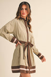 STRIPED BUTTON DOWN BELTED MINI DRESS MDR4225