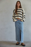 Knit Sweater Striped Crewneck Long Sleeve Top