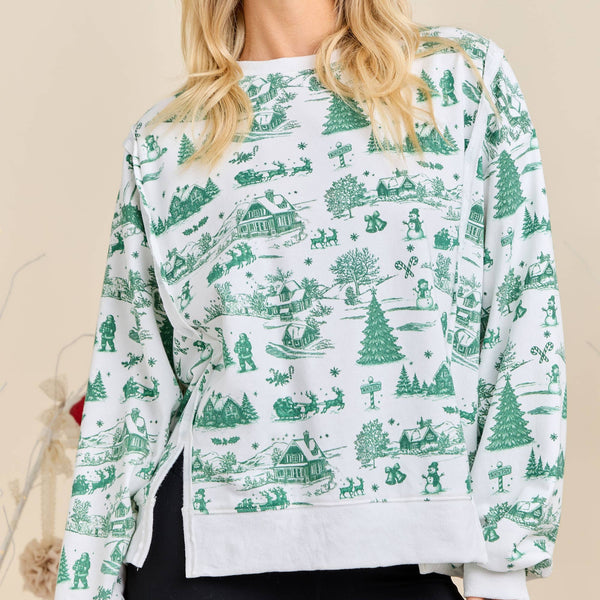 Holiday Toile Printed Oversized Top