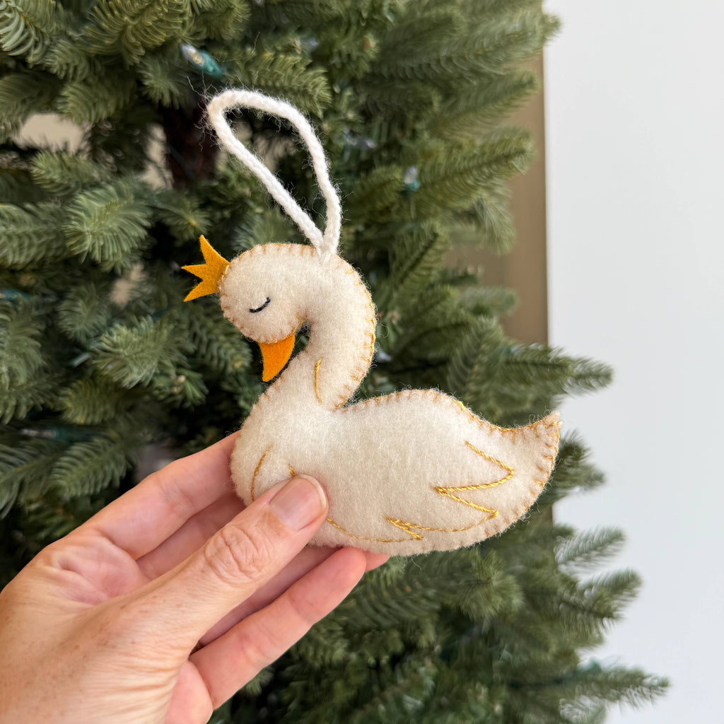 Crowned Swan Wool Christmas Ornament