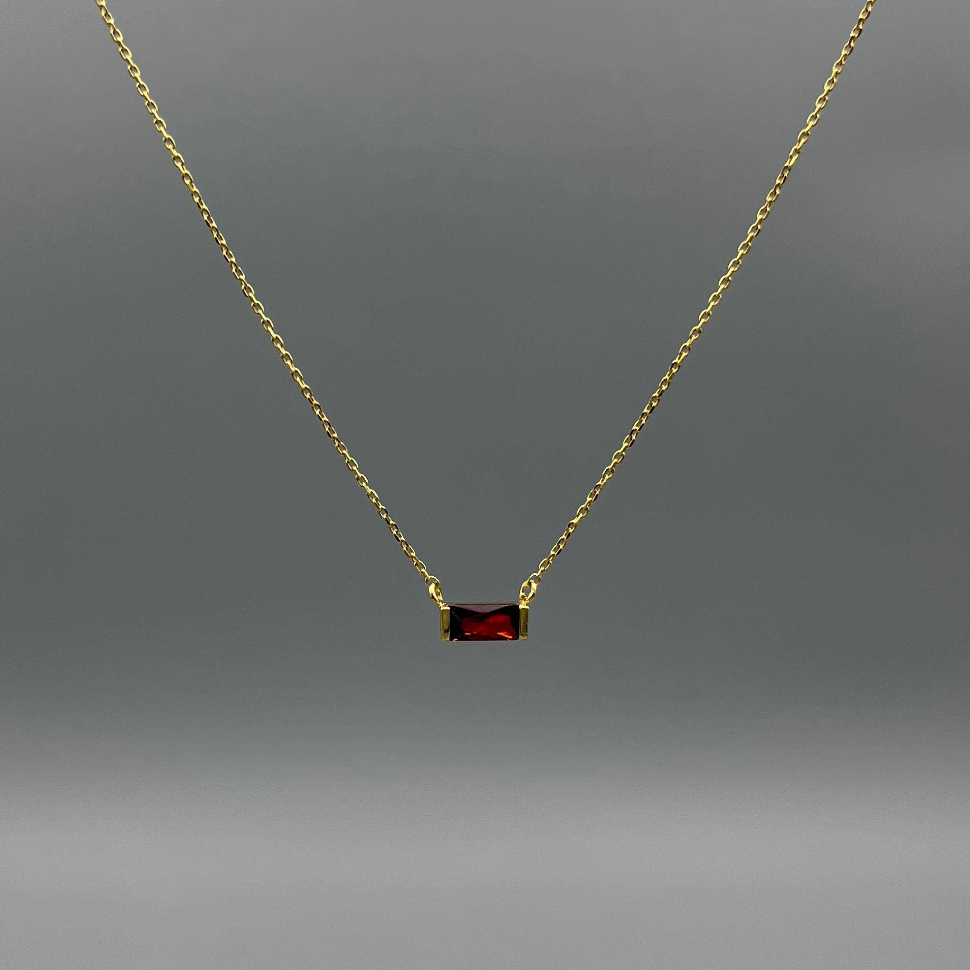 Gold Baguette Birthstone Necklace