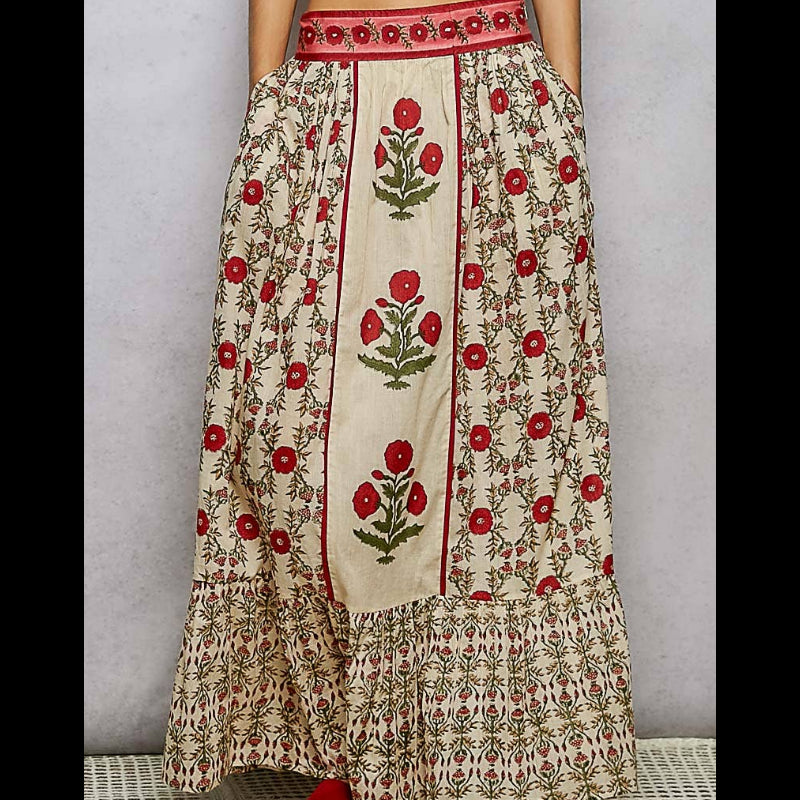 Floral Pattern Printed Woven Maxi Skirt