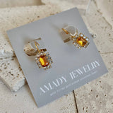 Amber Topaz color Rhinestones Dangle Earrings