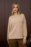 CREW NECK BUTTON DETAIL LONG SLEEVE KNIT TOP