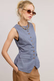 Linen Long-Line Buttoned Vest