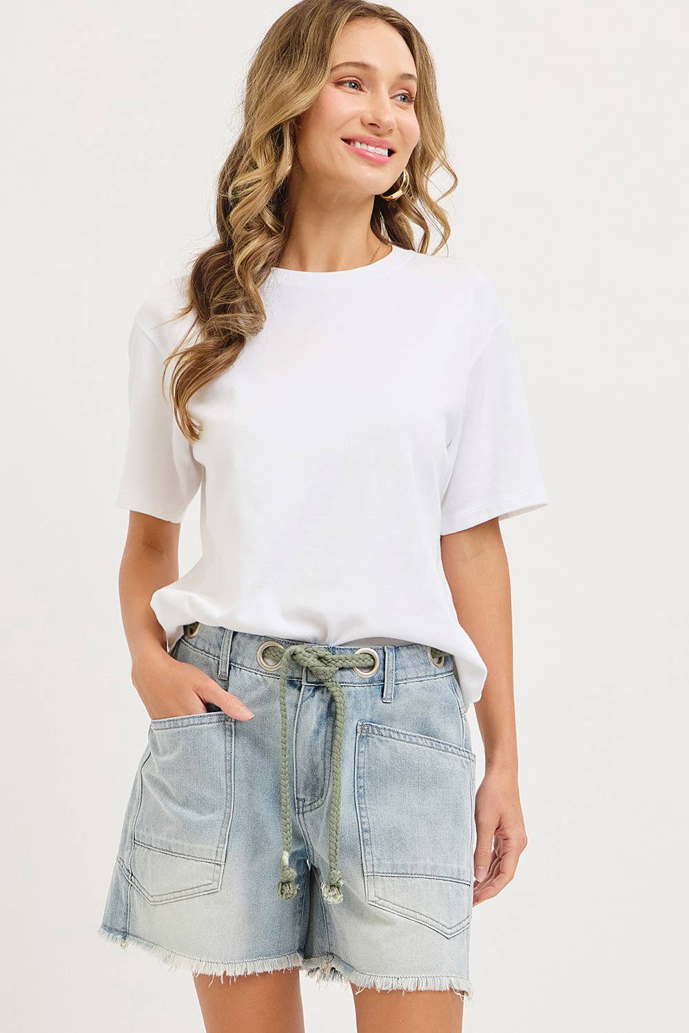 Barrel Jean Shorts with Rope Belt