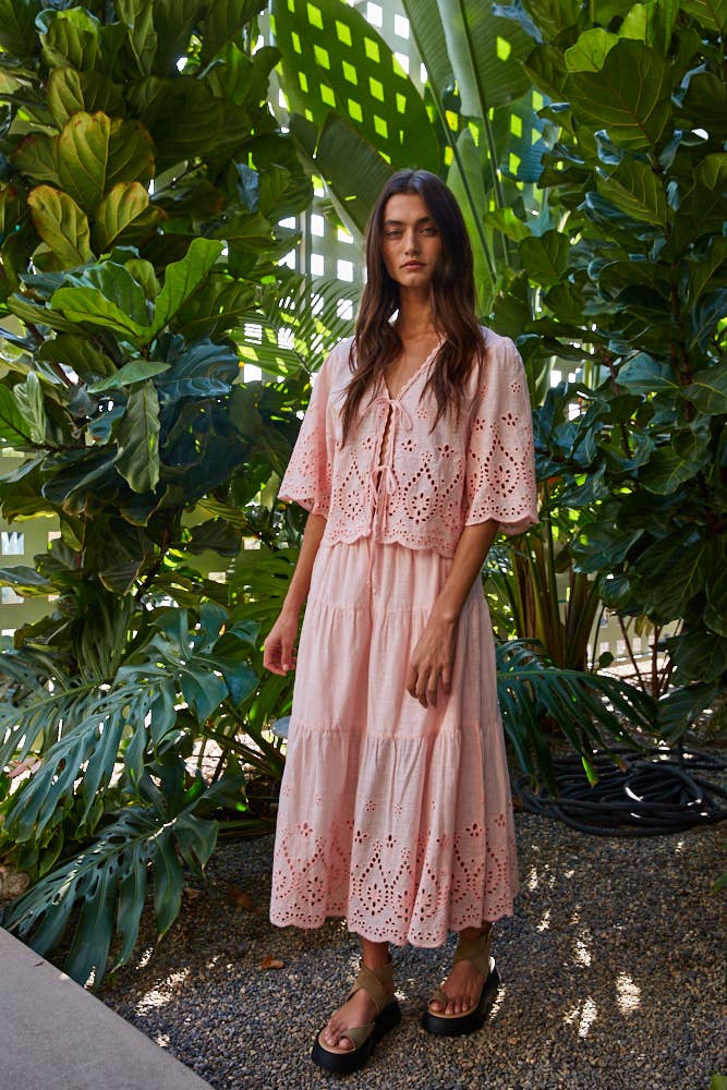 Woven Cotton Embroidered Waist Banded Ruffled Skirt