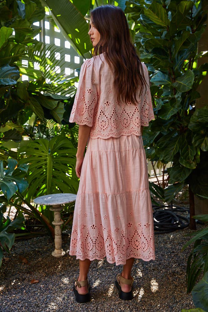 Woven Cotton Embroidered V-Neck Open Top