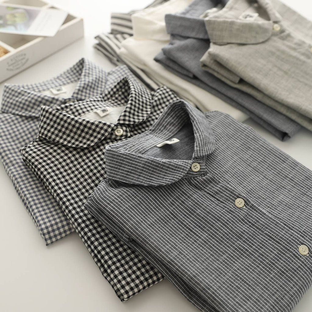 Gingham Soft Muslin Cotton Button-Down cap sleeve blouse