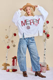 Merry With Ornament Patchwork Oversized Long Sleeve Top