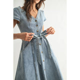 FRONT BUTTON DOWN ASYMMETRICAL DENIM DRESS