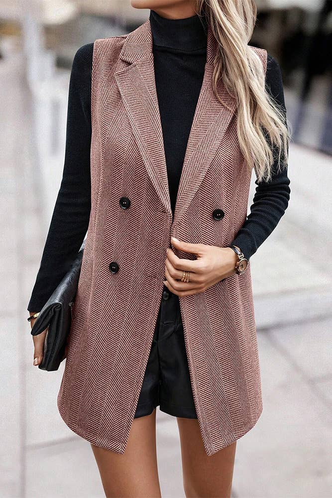 Sleeveless Lapel Blazer Long Coat GSS120