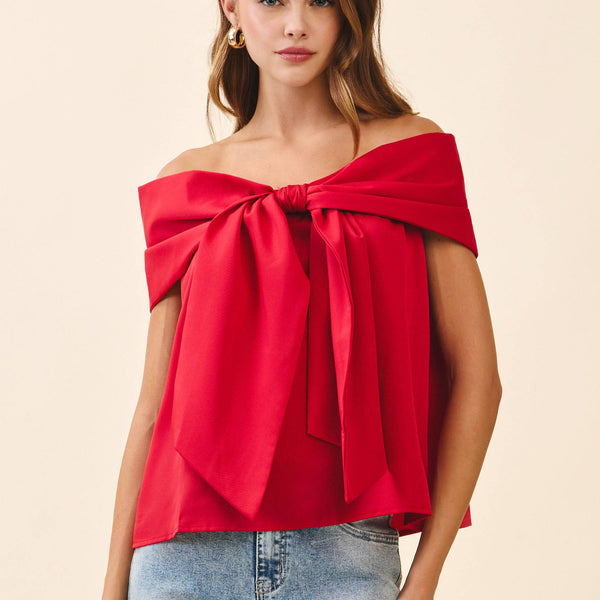 Holiday Bow Off The Shoulder Top