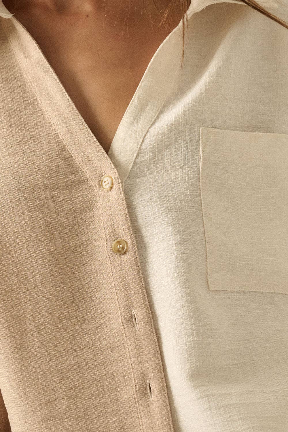Woven Colorblock Button-Up Short-Sleeve Collared Shirt