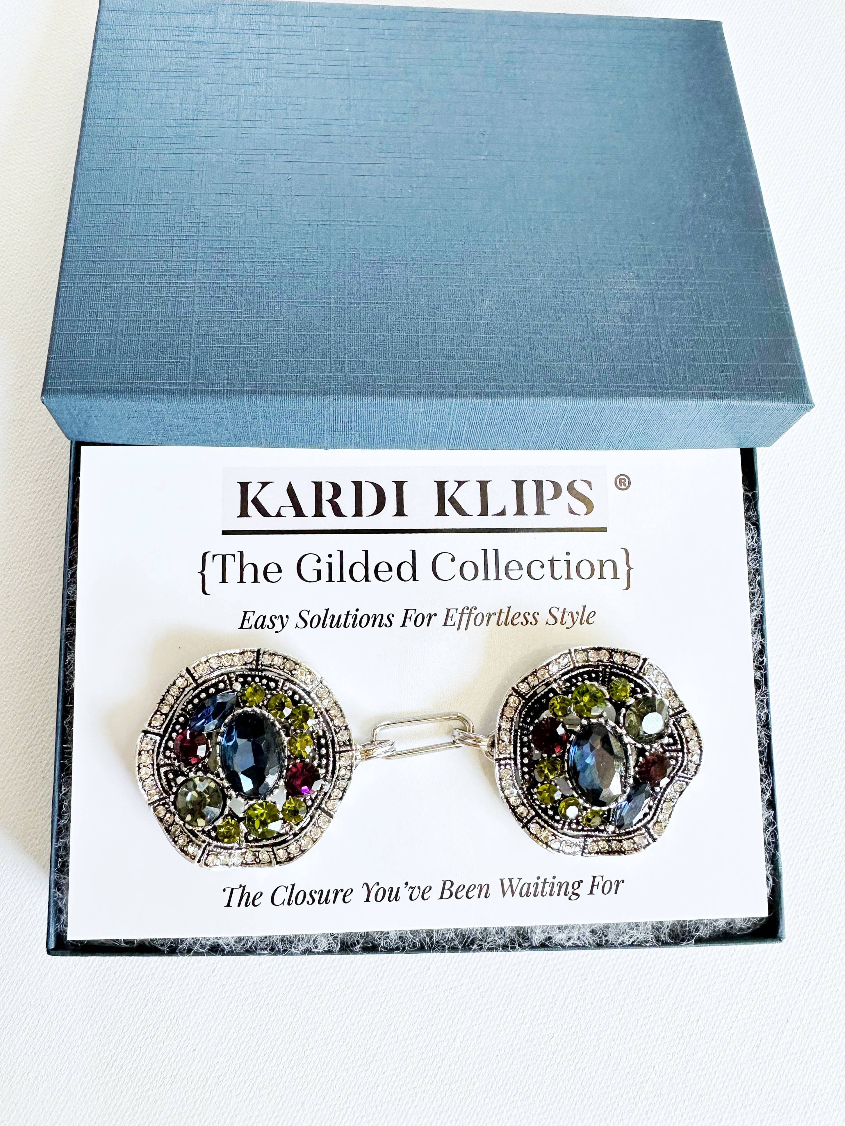Bejeweled Gold Baroque Cinch Clip, Sweater Clasp KardiKlip