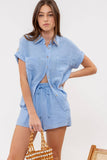 Evergreen Crinkle Collared Button Up