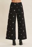 Embroidered Floral Cotton Spandex Pants