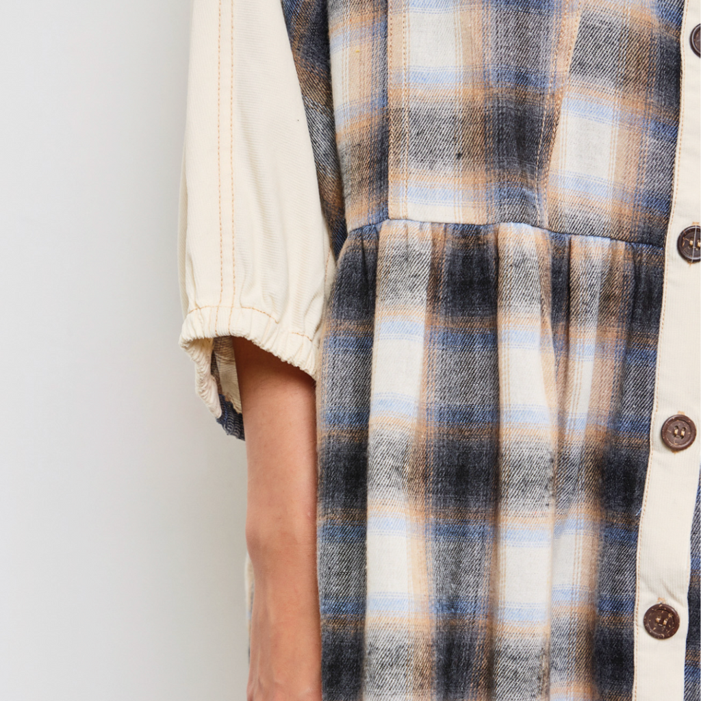 Fall Plaid Button Up Dress- CLEARANCE