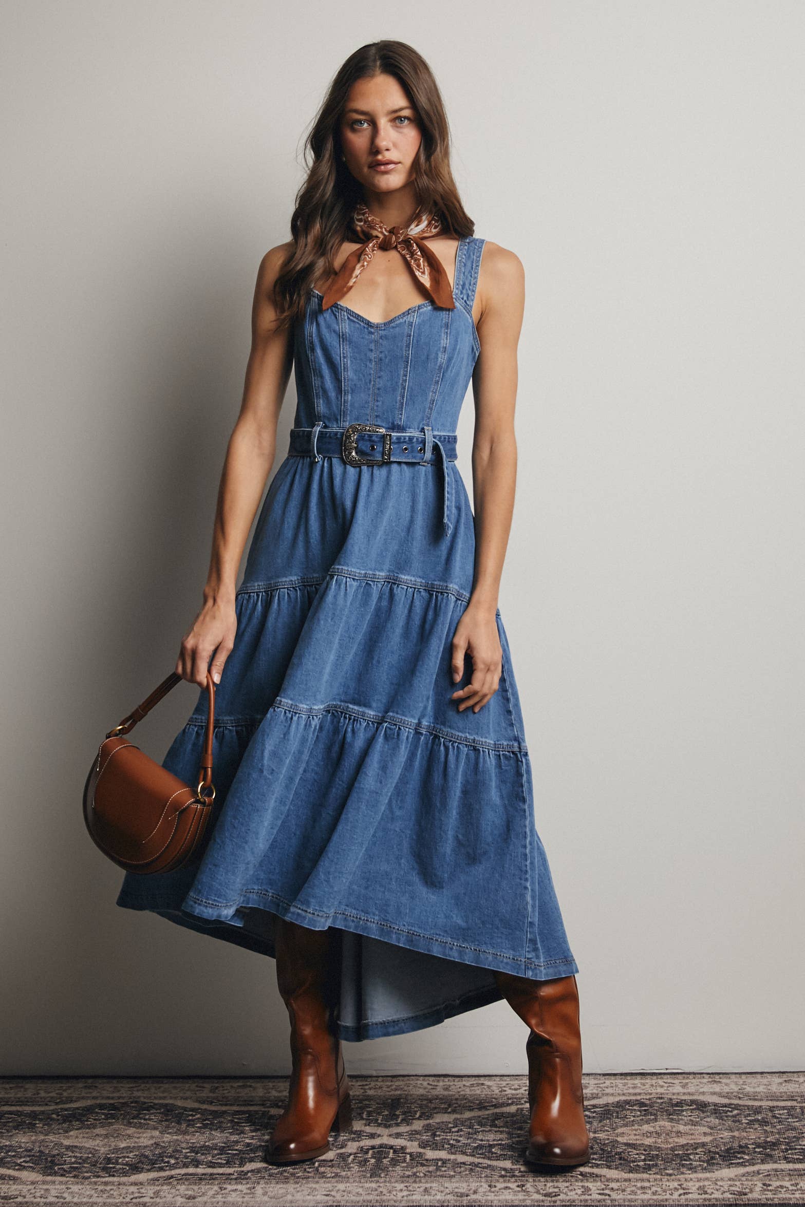 Tiered Denim Maxi Dress