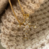 Cross Charm Pendant Glass Gold Plated 18k Gold Filled Chain