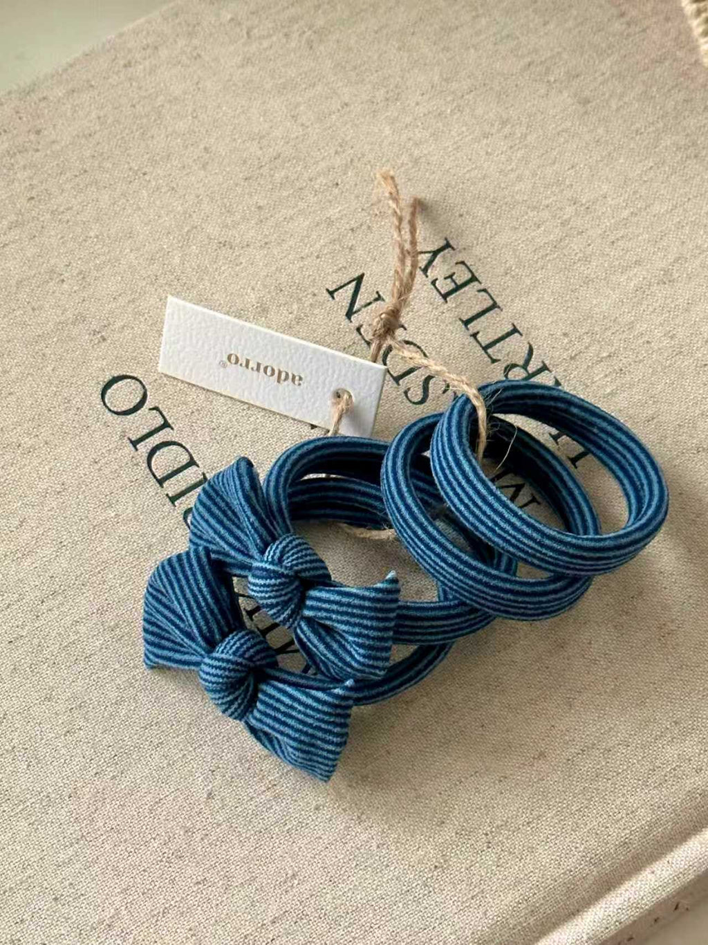 Blue Striped Bow Seamless Hair Ties (Set of 4)