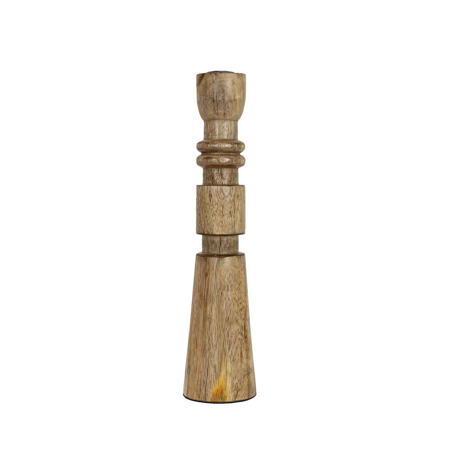 Yuma Boho Carved Stack Taper Holder Wood With Metal Cup