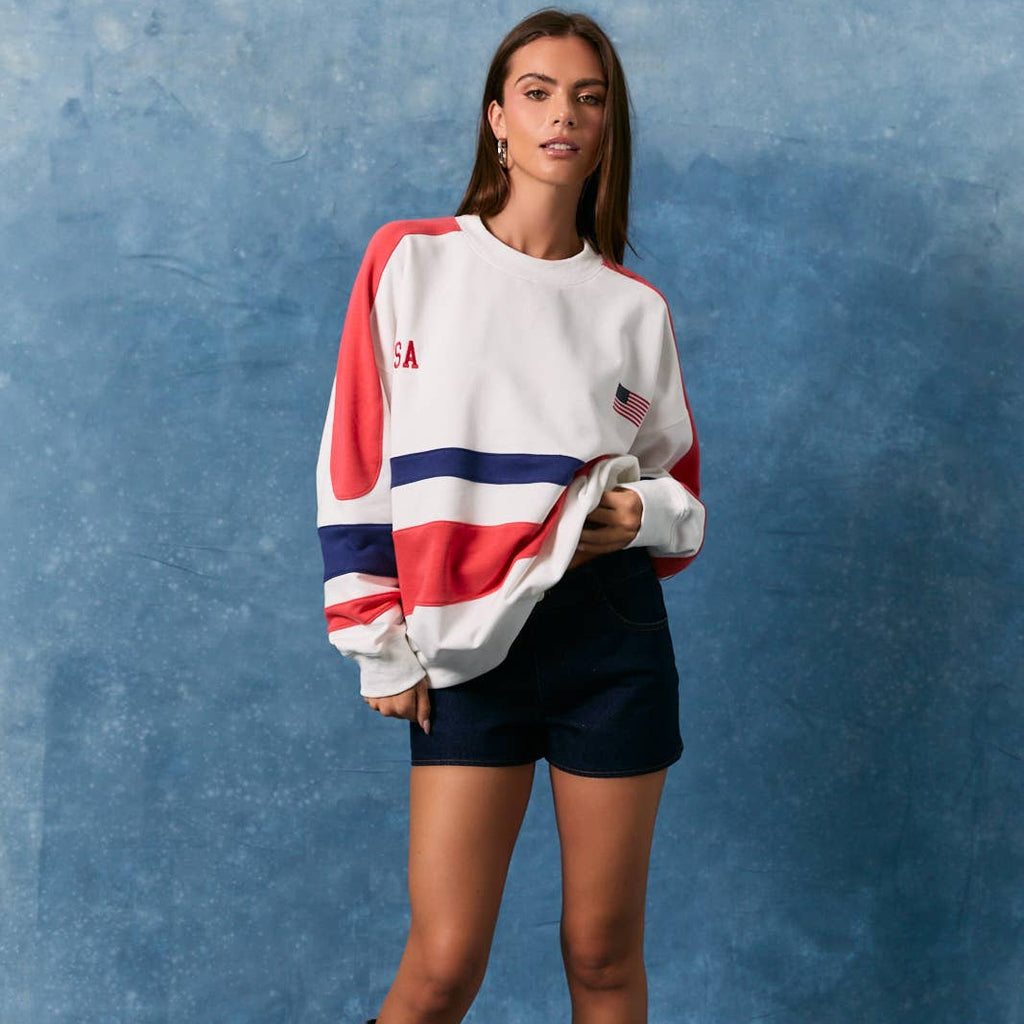 USA COLOR BLOCK OVERSIZED SWEATSHIRT