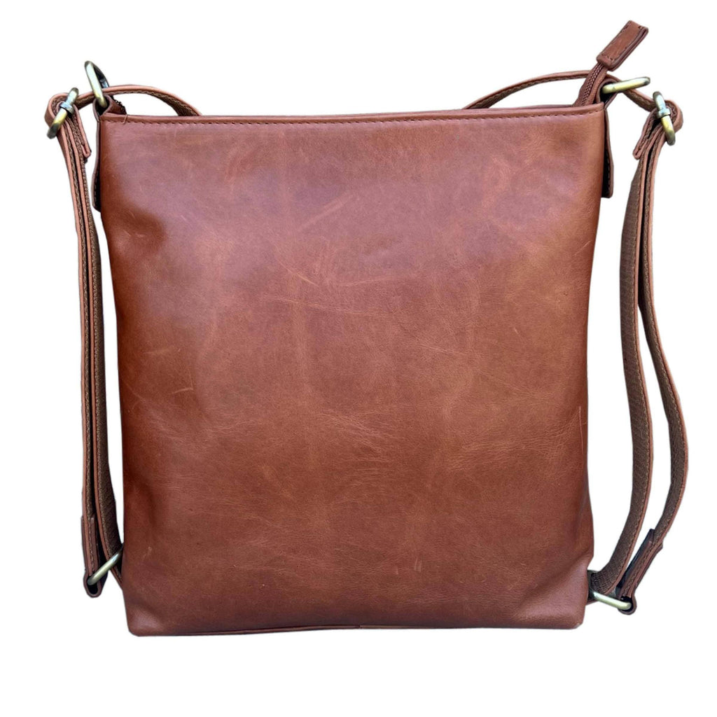 Waxed oil cowhide leather crossbody backpack
