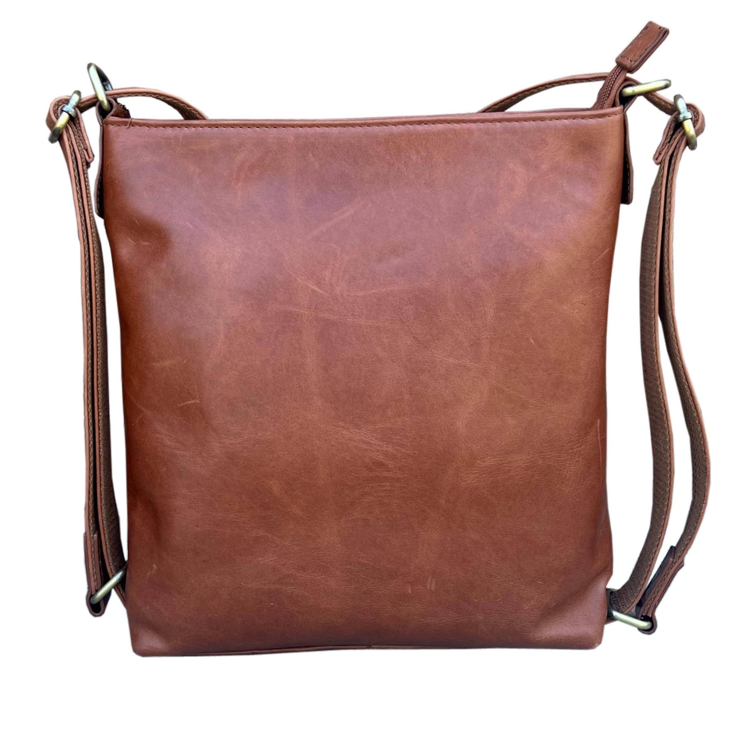 Waxed oil cowhide leather crossbody backpack
