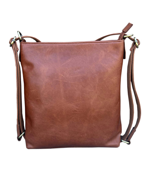 Waxed oil cowhide leather crossbody backpack