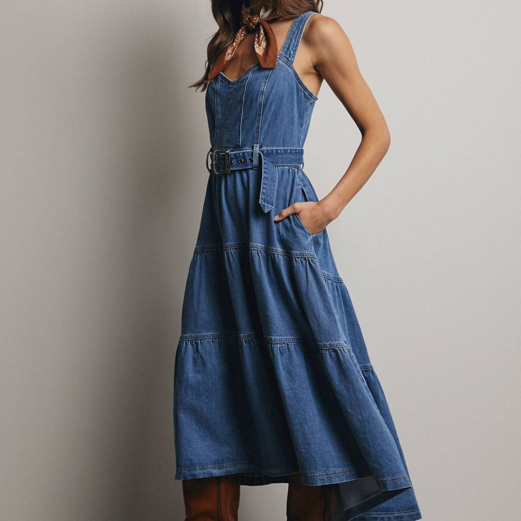 Tiered Denim Maxi Dress