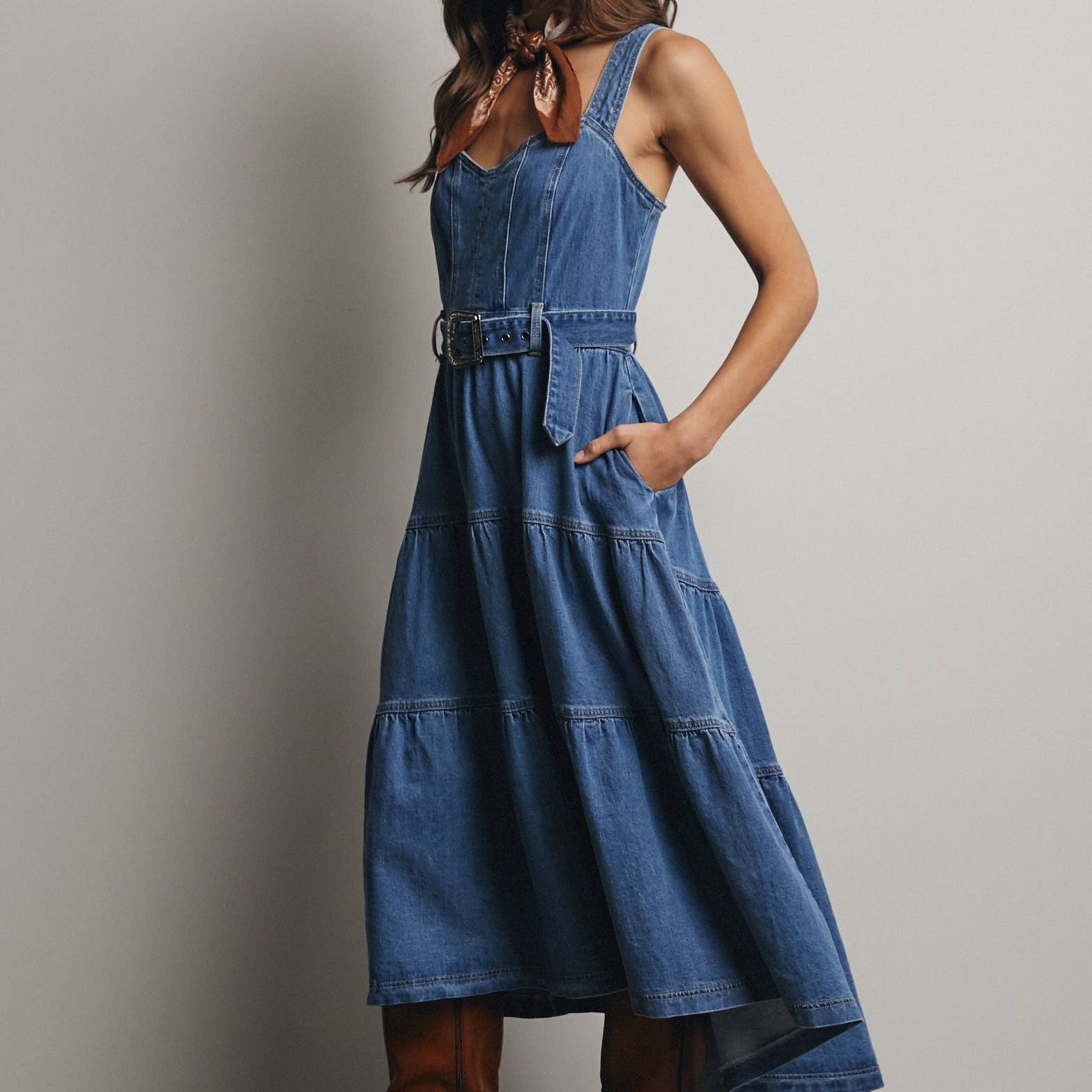 Tiered Denim Maxi Dress