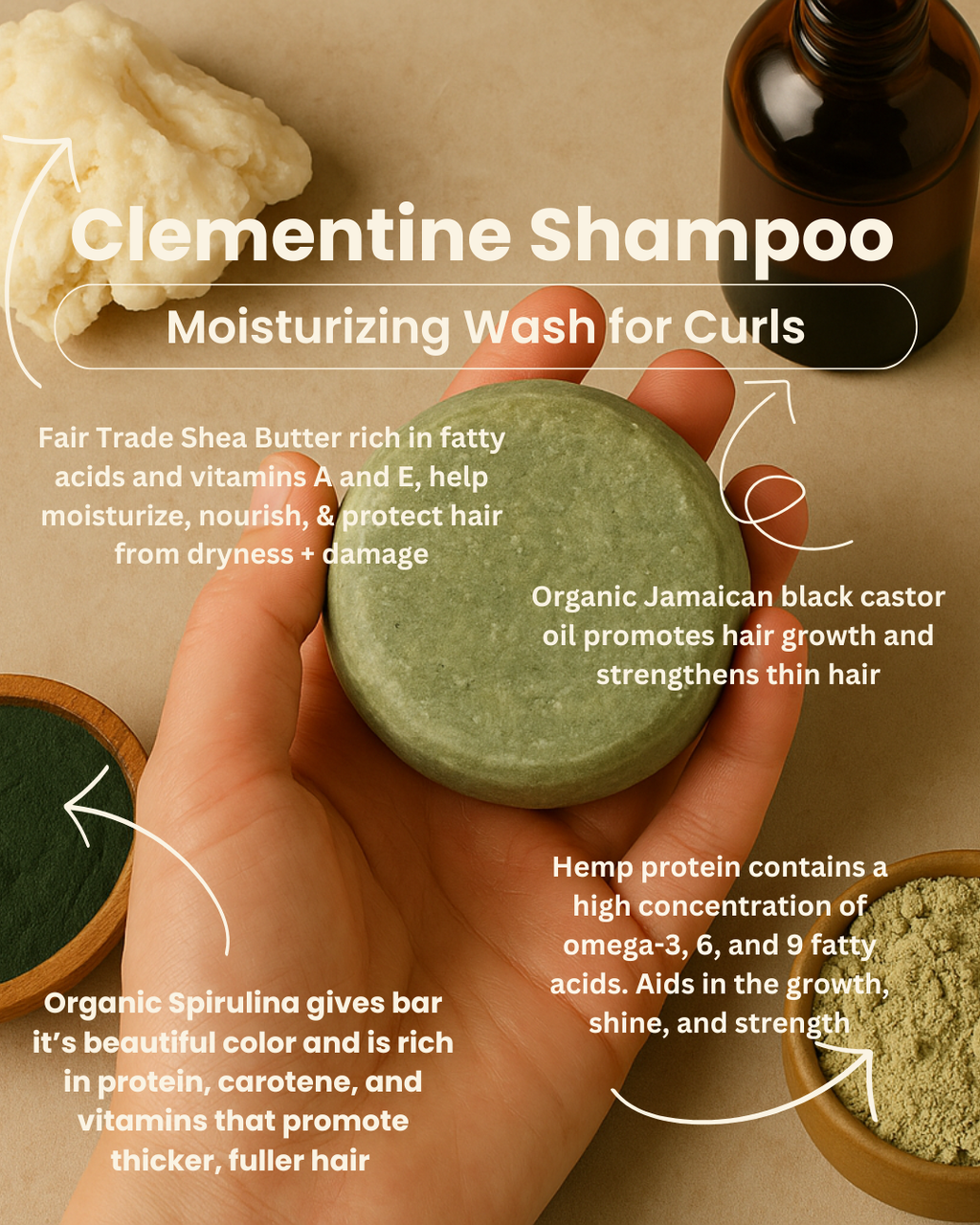 Moisturizing Wash for Curls, Clementine Solid Shampoo
