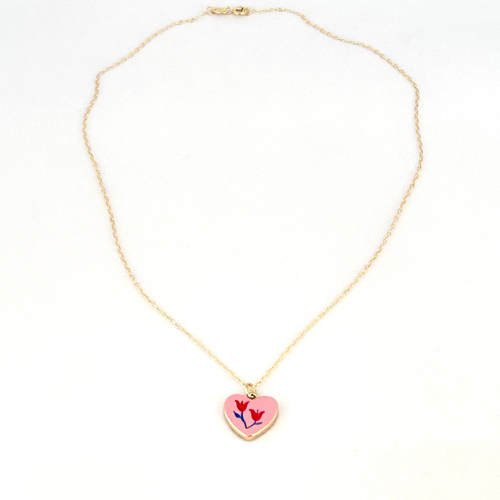 Flowers Heart shape pendant necklace 18k gold filled
