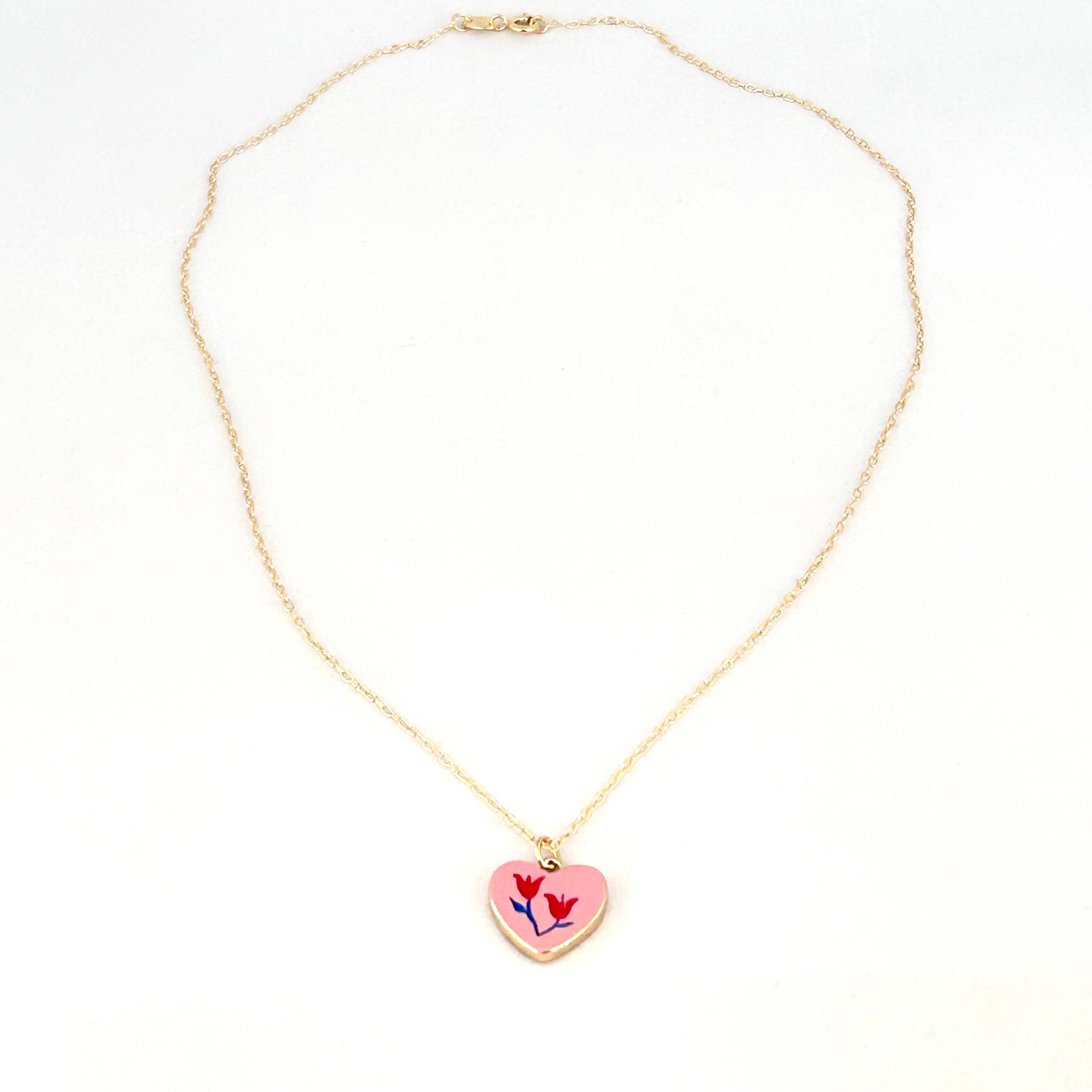 Flowers Heart shape pendant necklace 18k gold filled