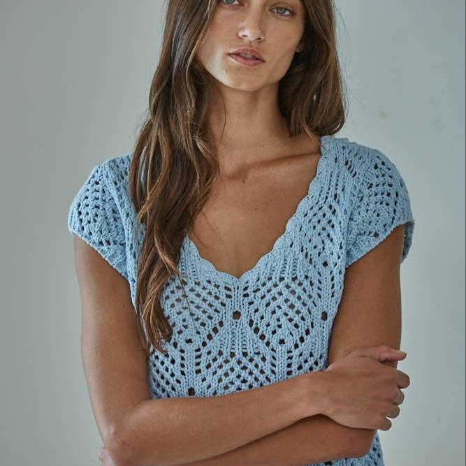Crochet Cotton V-Neck Sweater Top