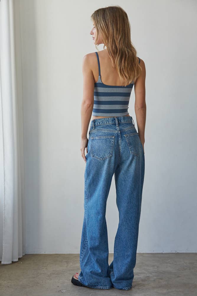 Knit Striped Seamless Cami Strap Reversible Top