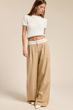Minimalistic Contrast Waistband Pleated Trouser Pants