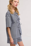 Gingham Open Front Self Tie Top and Shorts Matching Set