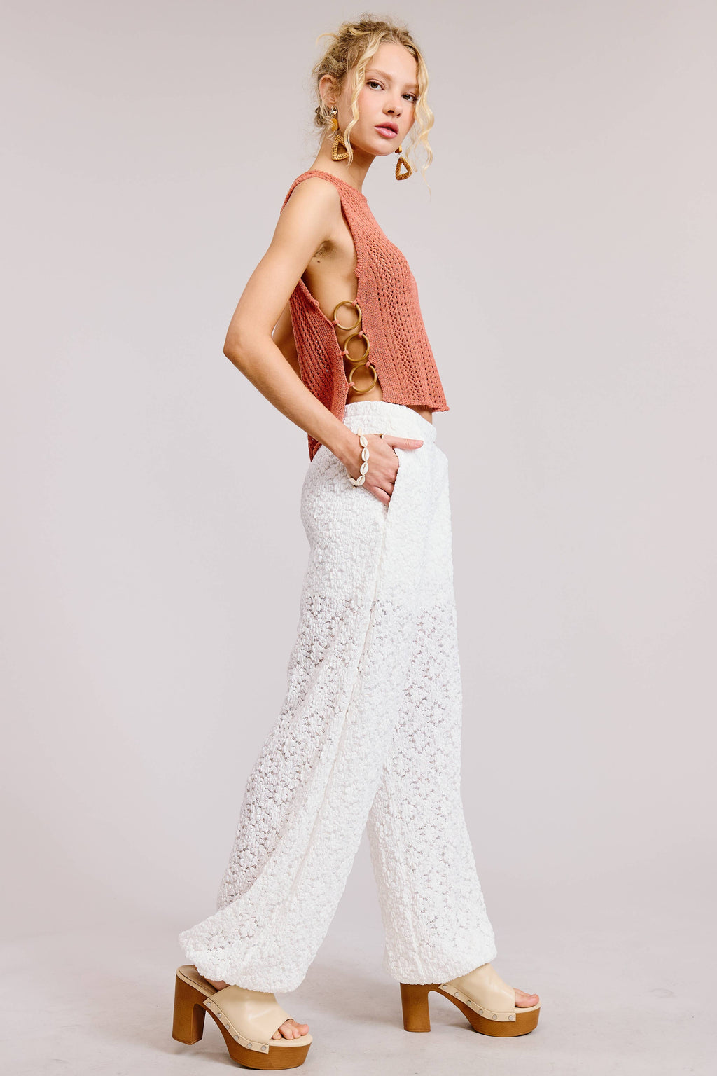 Crochet Knit Tank Top with Side O-Ring Detail