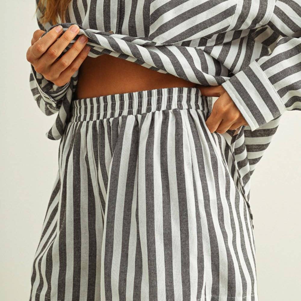 Striped Elastic Waist Shorts